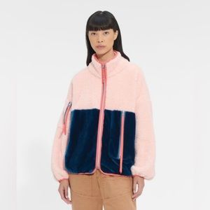UGG Marlene Faux Fur Jacket In
Pink Opal / Honor Blue NWT